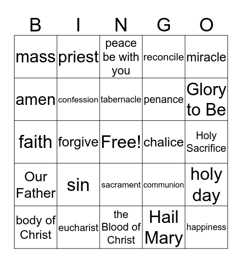 First Communion  Bingo Card