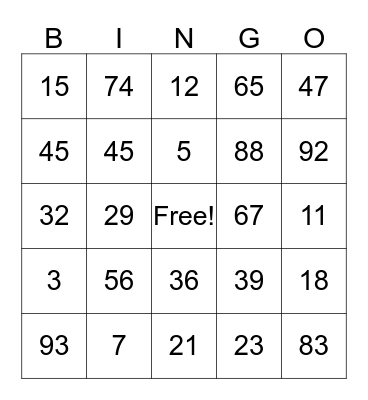 Spanish Bingo Card