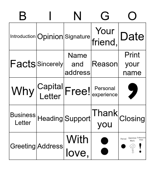 Business Letter Bingo  Bingo Card