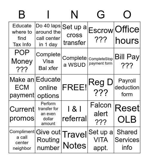 Member Service BINGO Fun! Bingo Card