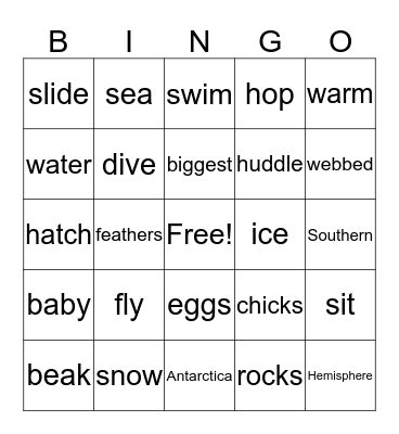 Penguins Bingo Card