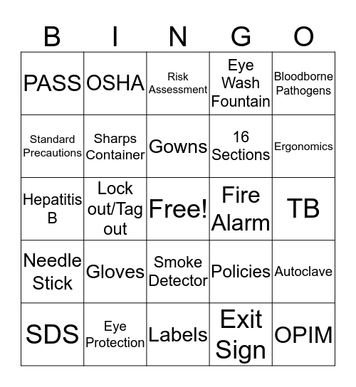 OSHA Bingo Card