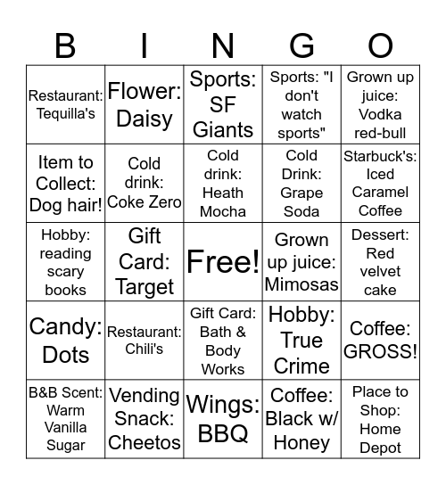My Favorite Bingo Card