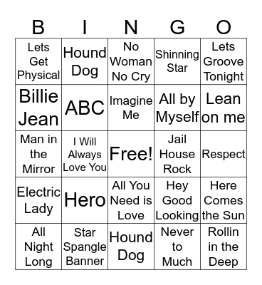 Name That Song Bingo Card