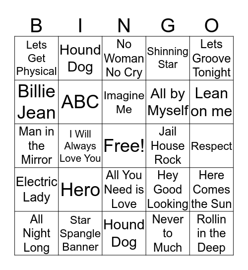 Name That Song Bingo Card