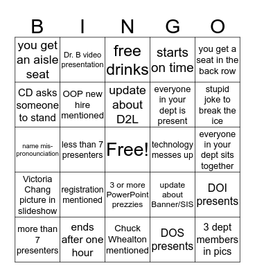 Campus Update Bingo Card