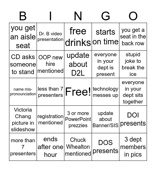 Campus Update Bingo Card