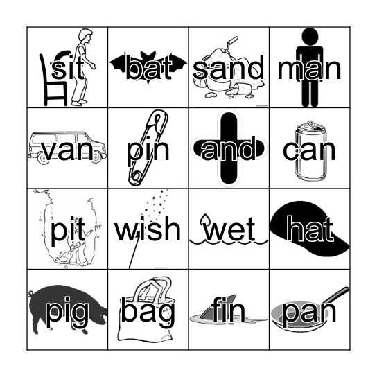 A, E, I words Bingo Card