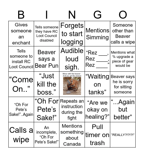 Beaver Bingo Card