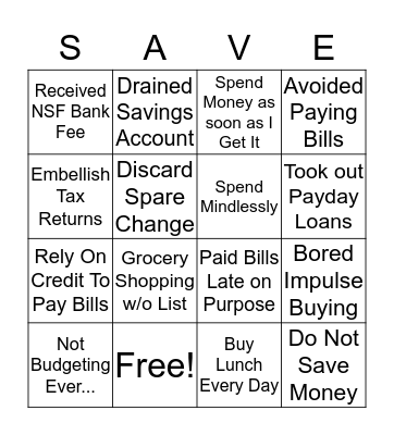 Budget Bingo: Never Have I Ever  Bingo Card