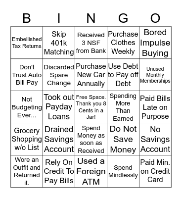 Budget Bingo: Never Have I Ever  Bingo Card