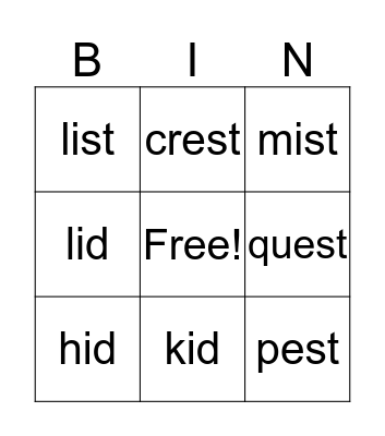 January- Week 2 or 3 Bingo Card