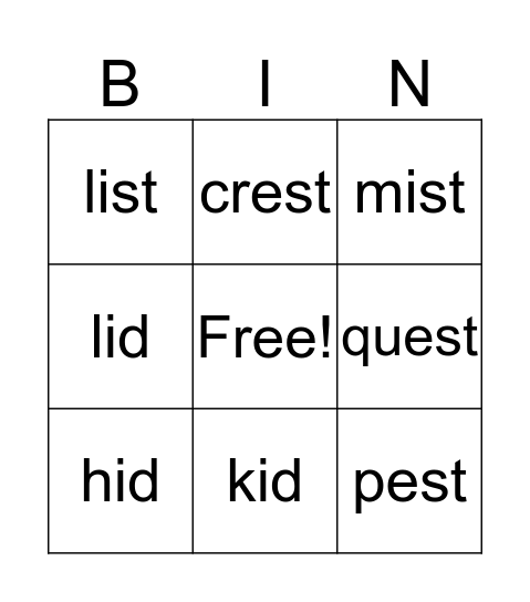January- Week 2 or 3 Bingo Card