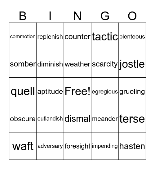 Vocab Bingo  Bingo Card