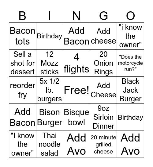 Server Bingo Card