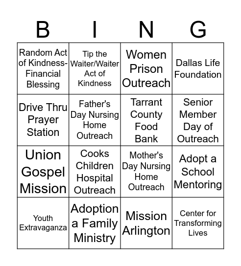 Saved by His Grace to Serve for His Glory Bingo Card