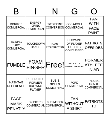 SUPERBOWL BINGO 2019 Bingo Card