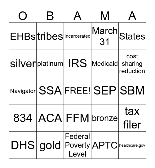 ObamaCare Bingo Card