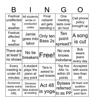 PMEA Bingo Card