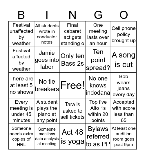 PMEA Bingo Card