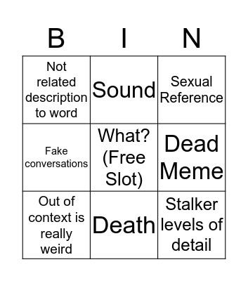 Urban Dictionary Bingo Card