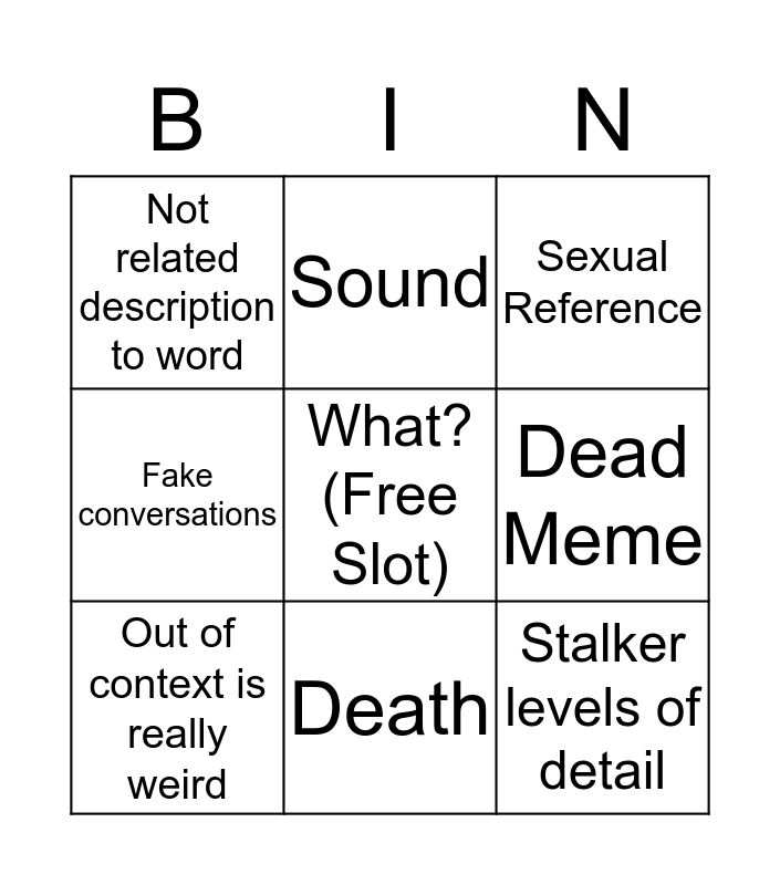 Urban Dictionary Bingo Card