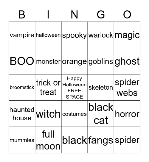 Halloween BINGO Card