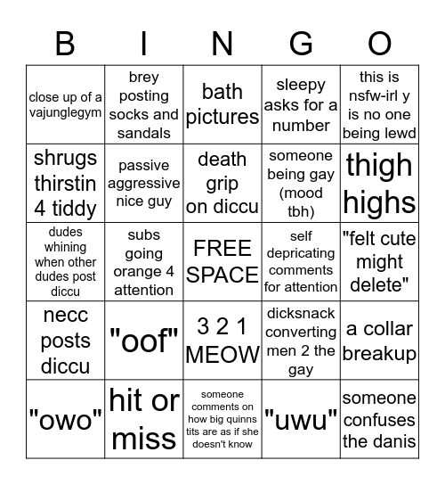 The Nsfw Irl Bingo Card 9204