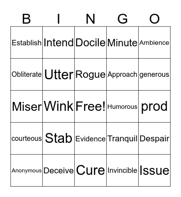 Let Us Play BIngo Card