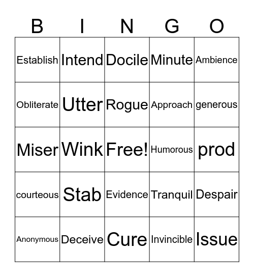 Let Us Play BIngo Card