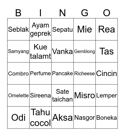 Alenna Bingo Card