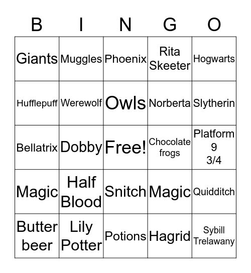 Harry Potter Bingo Card