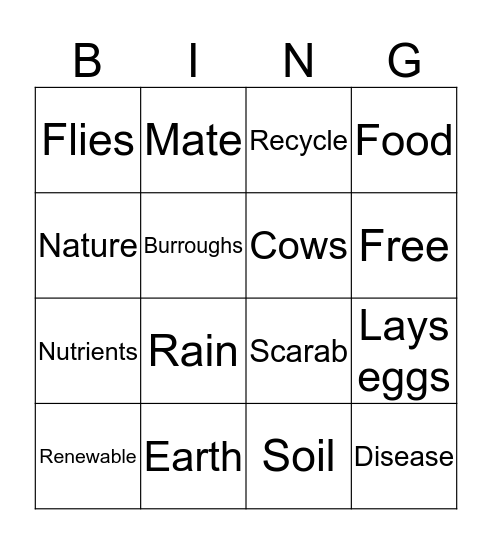 The Dung Beetle Bingo Card