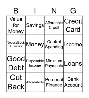 You & Your Money Bingo Card