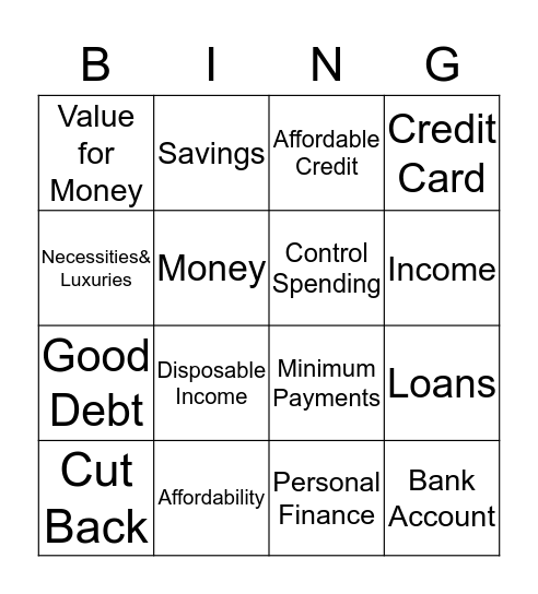 You & Your Money Bingo Card