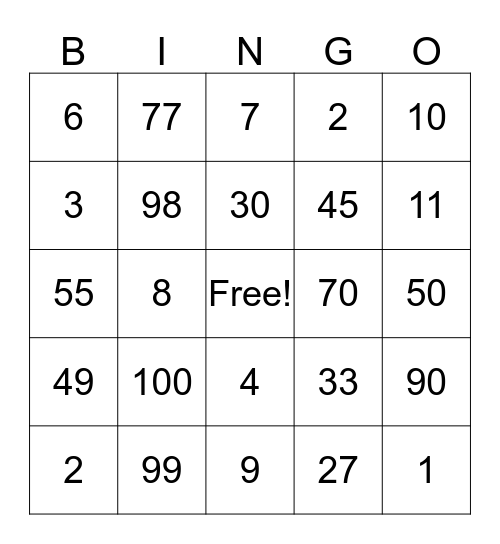 Thirty- One Bingo Card