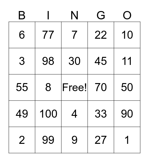 Thirty- One Bingo Card