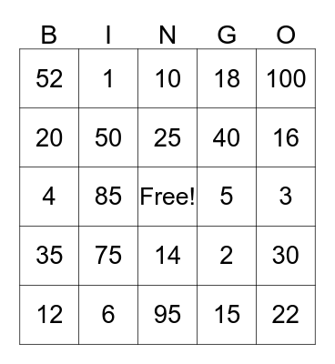 Thirty- One Bingo Card