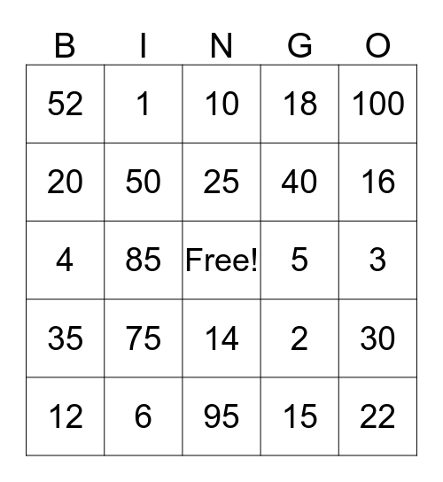 Thirty- One Bingo Card