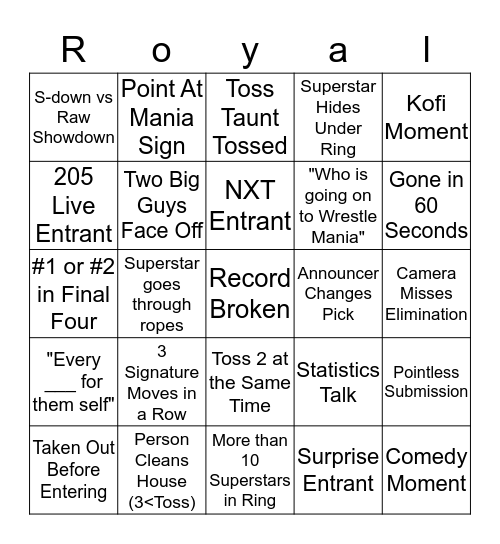 2019 Royal Rumble Bingo Card