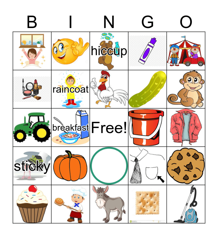 Medial /k/ Bingo Card