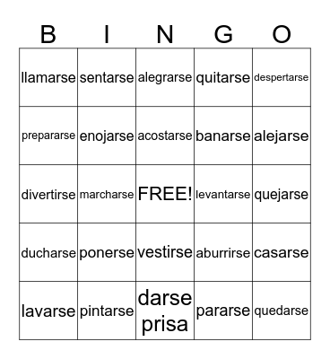 Stem Changing Verbs Bingo Card