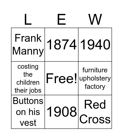 Lewis Hine Bingo Card