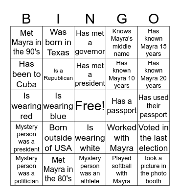 Mayra +USA + LOVE Bingo Card