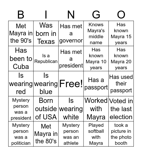 Mayra +USA + LOVE Bingo Card