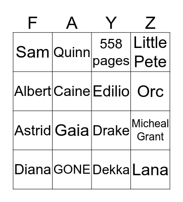 FAYZ BINGO! Bingo Card