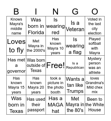 Mayra +USA + LOVE Bingo Card
