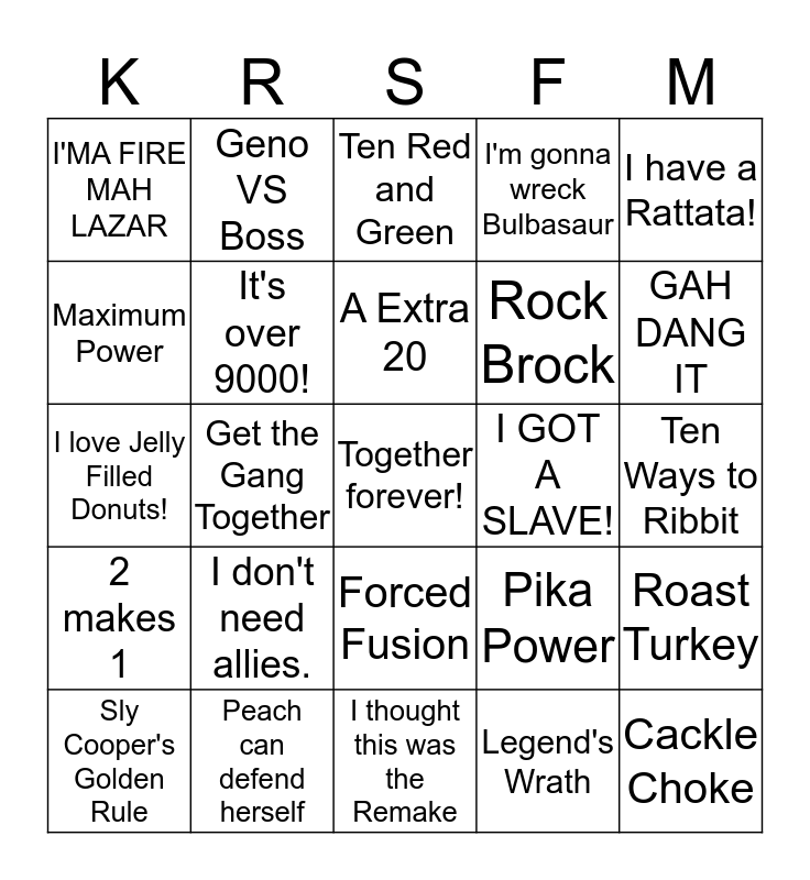 Video Game Bingo Card