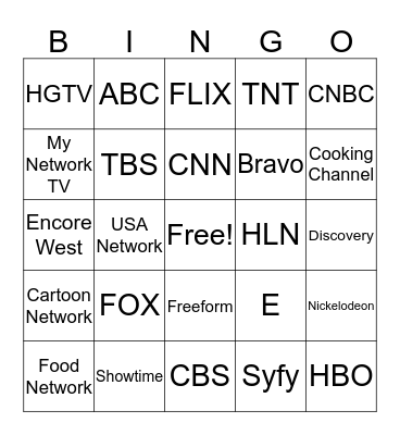 TV Channels Bingo Card