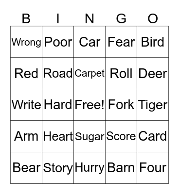 R BINGO Card